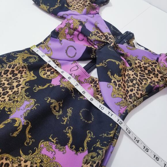 Flounce London Off Shoulder Midriff Bodycon Dress Puff Sleeves - Picture 6 of 14